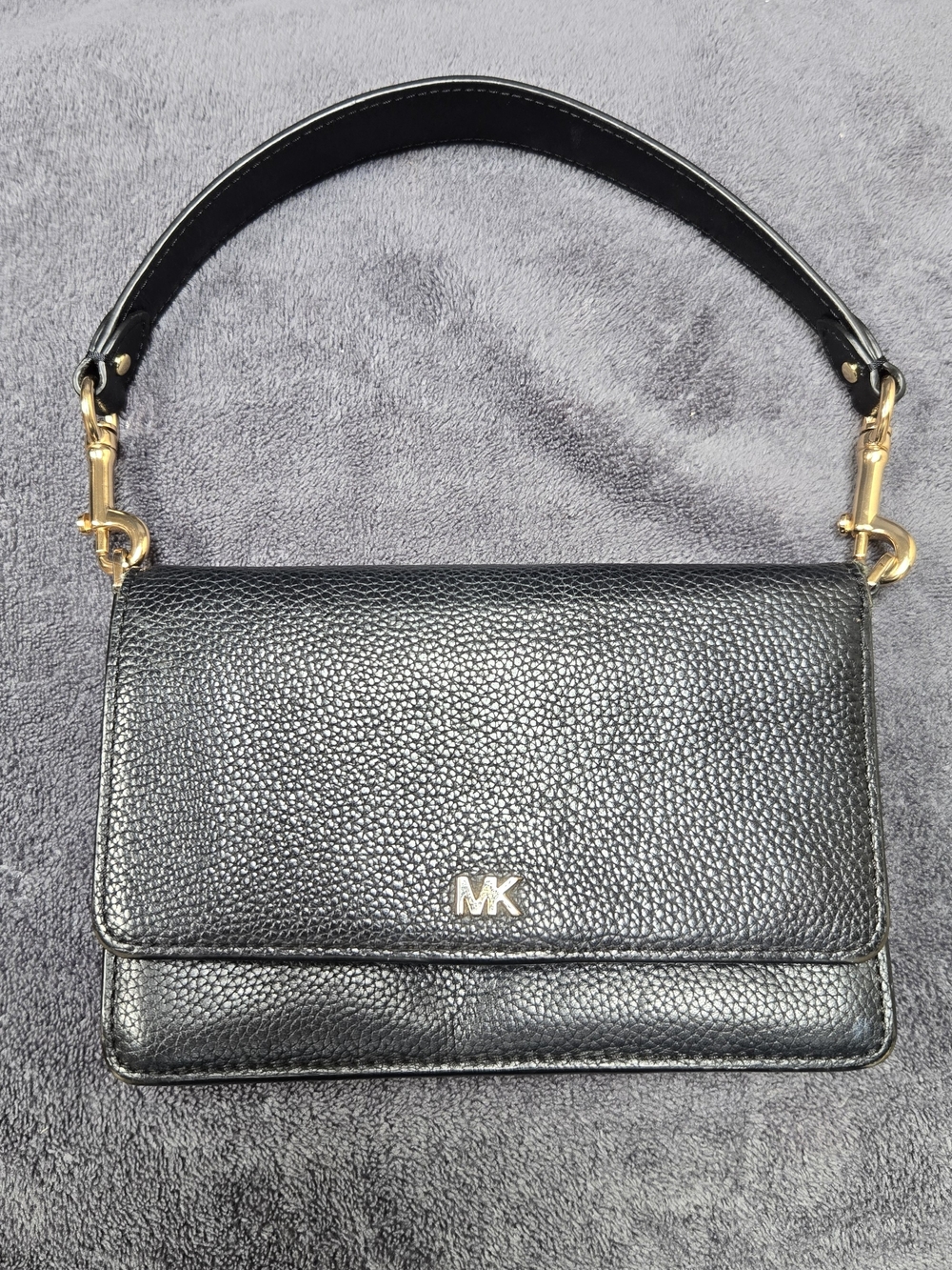Michael Kors Black Pebbled Leather Wallet-On-A-Strap